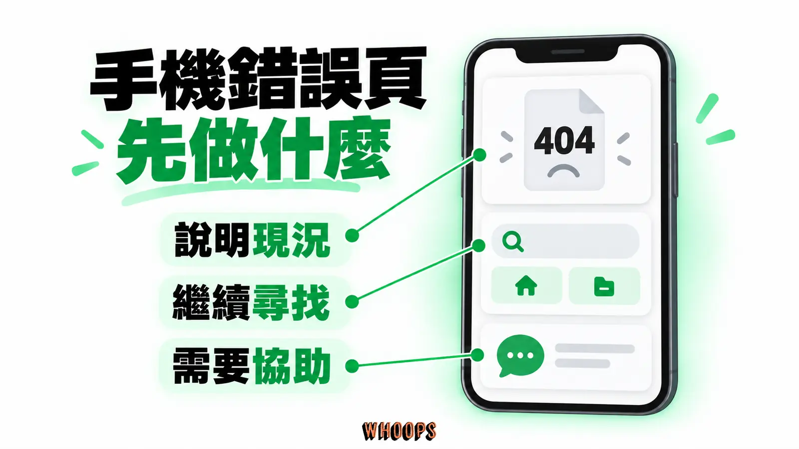 手機錯誤頁先做什麼：說明現況、繼續尋找、需要協助