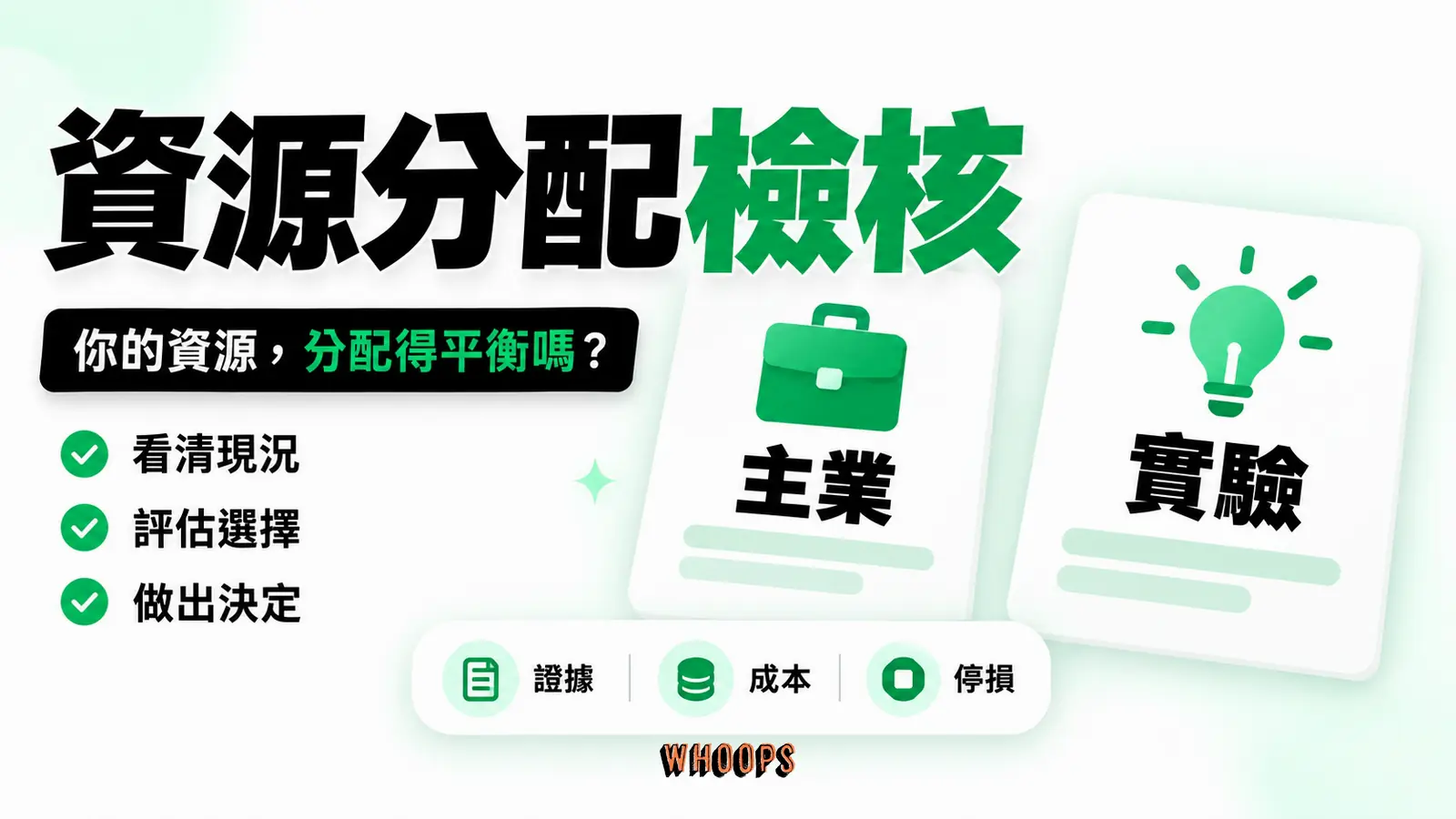主業維持與單一成長實驗並排，依需求證據、能力、成本和停損條件決定投入。