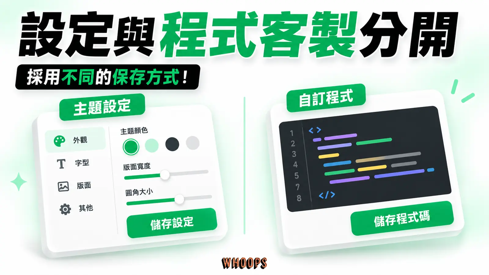 設定與程式客製分開:主題設定、自訂程式