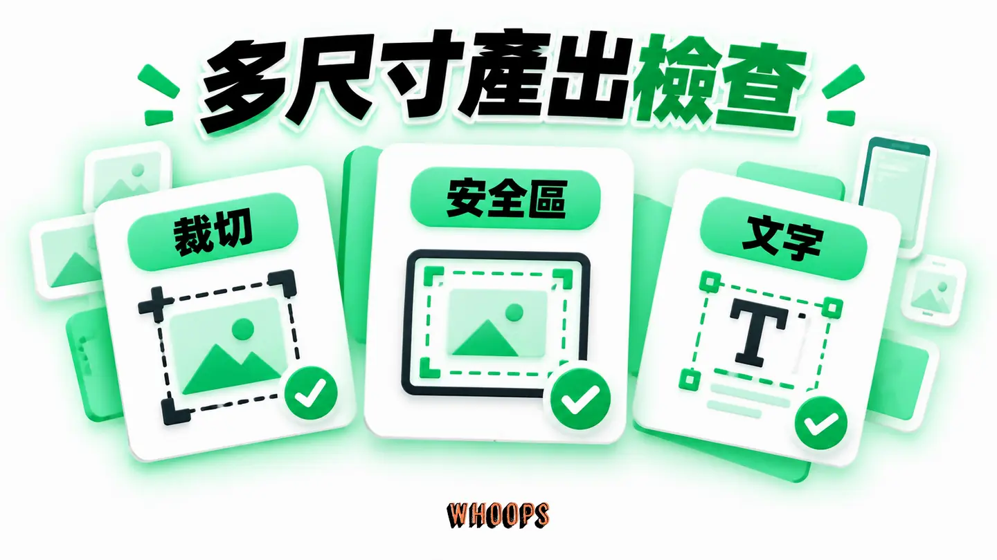 多尺寸產出檢查:Magic Switch 輸出後檢查裁切、安全區與文字截斷。