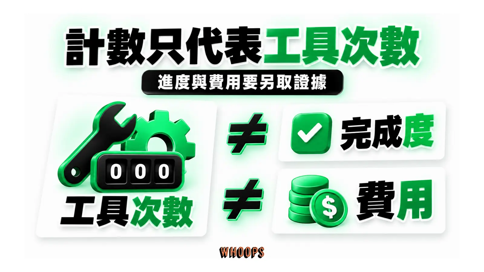 工具次數與完成度、費用之間以不等號分開，表示不能直接換算
