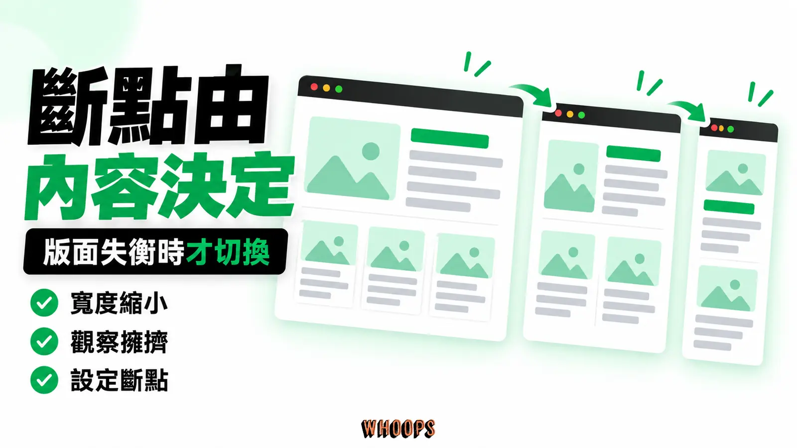 逐步縮小可用寬度，觀察內容何時失衡，再設定媒體查詢斷點；不以特定裝置型號硬套。