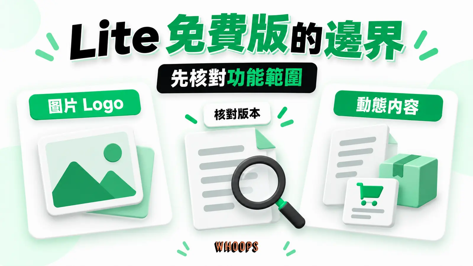 Lite 免費版的邊界：圖片 Logo、動態內容、核對版本