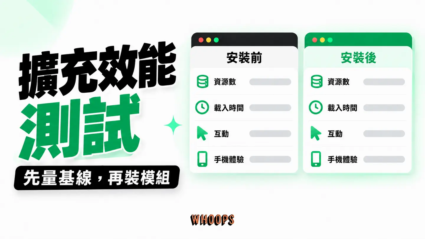 擴充效能測試：先量基線，再裝指定模組，對比實際頁面資源與體驗。