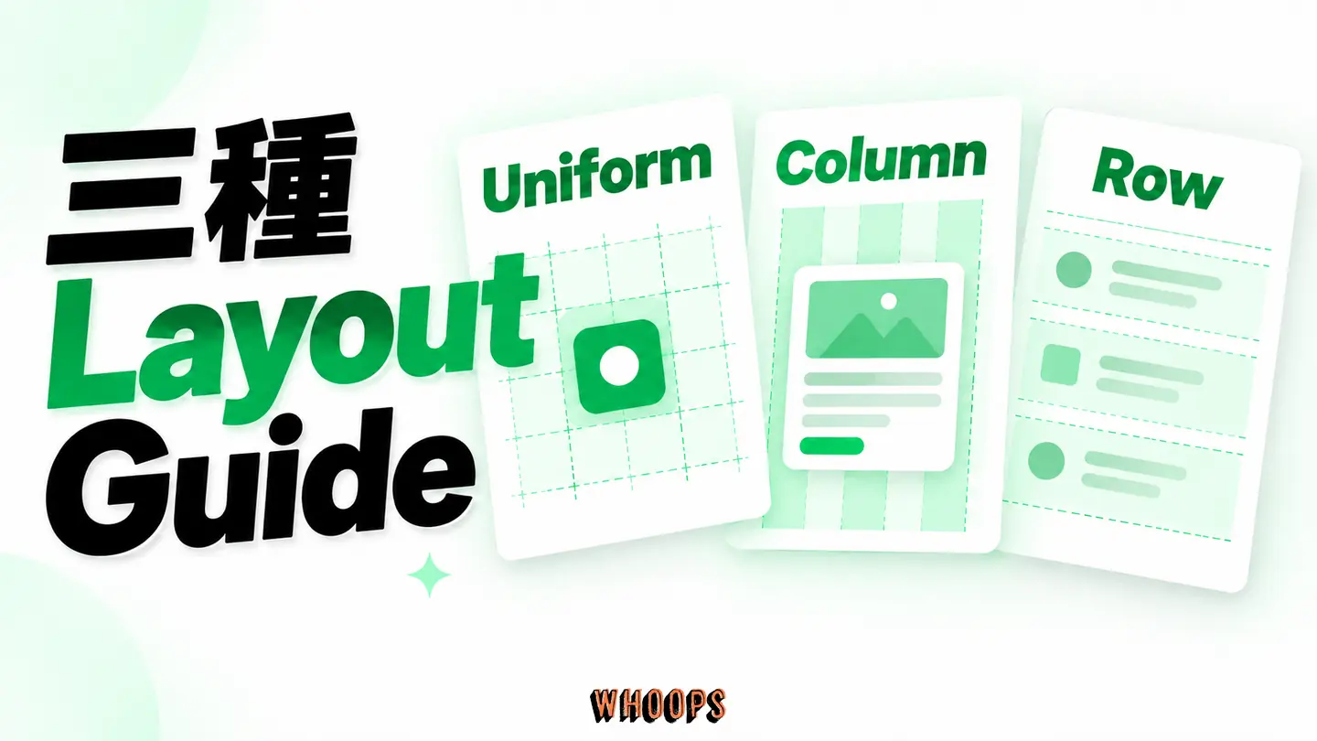 三種 Layout Guide：Uniform grid、Column、Row 的對齊用途。