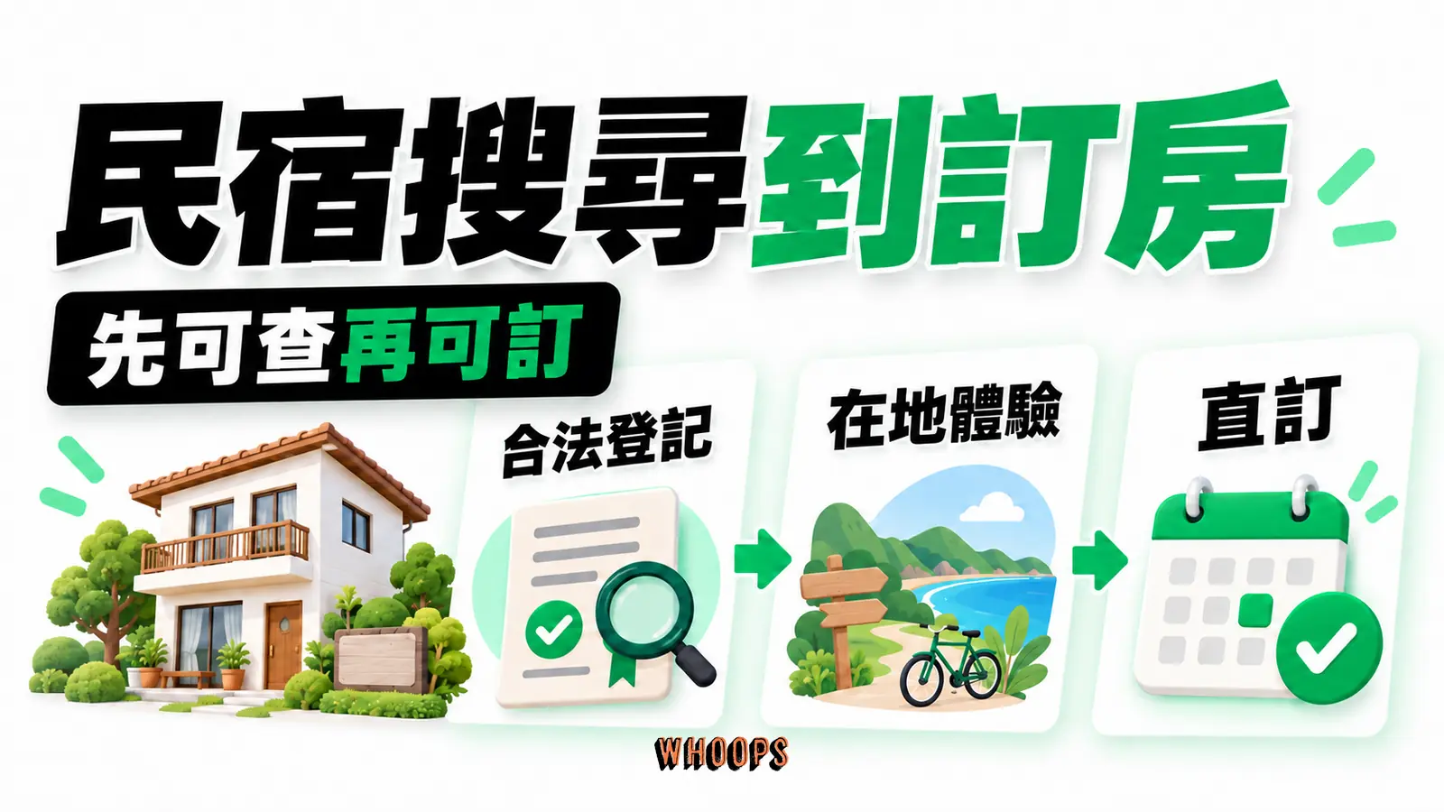 民宿搜尋到訂房：先可查再可訂，重點為合法登記、在地體驗、直訂