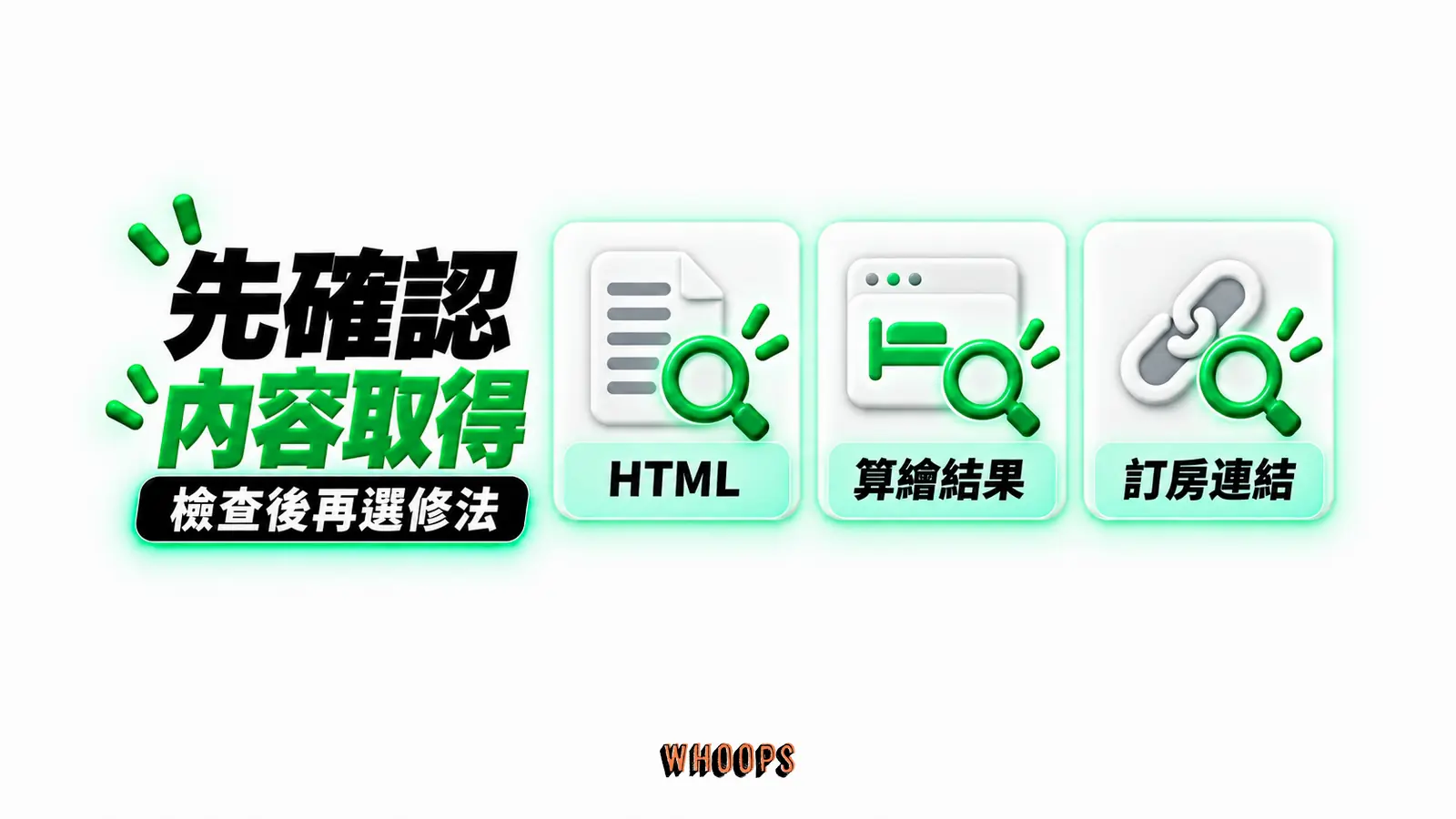 先確認內容取得：HTML、算繪結果、訂房連結
