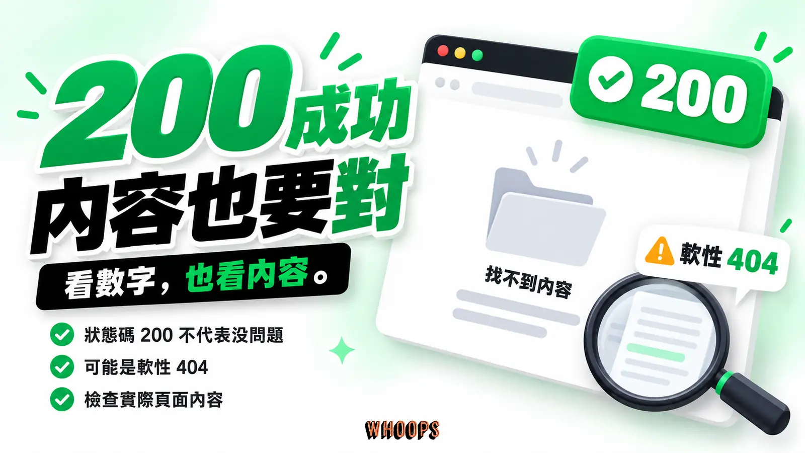 HTTP 200成功回應包住找不到內容的頁面,搜尋引擎仍可能依內容判定為軟性404