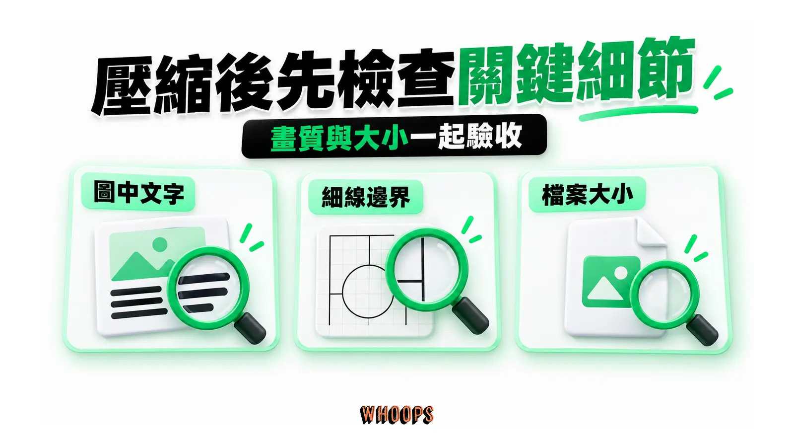壓縮後先檢查關鍵細節：圖中文字、細線邊界、檔案大小