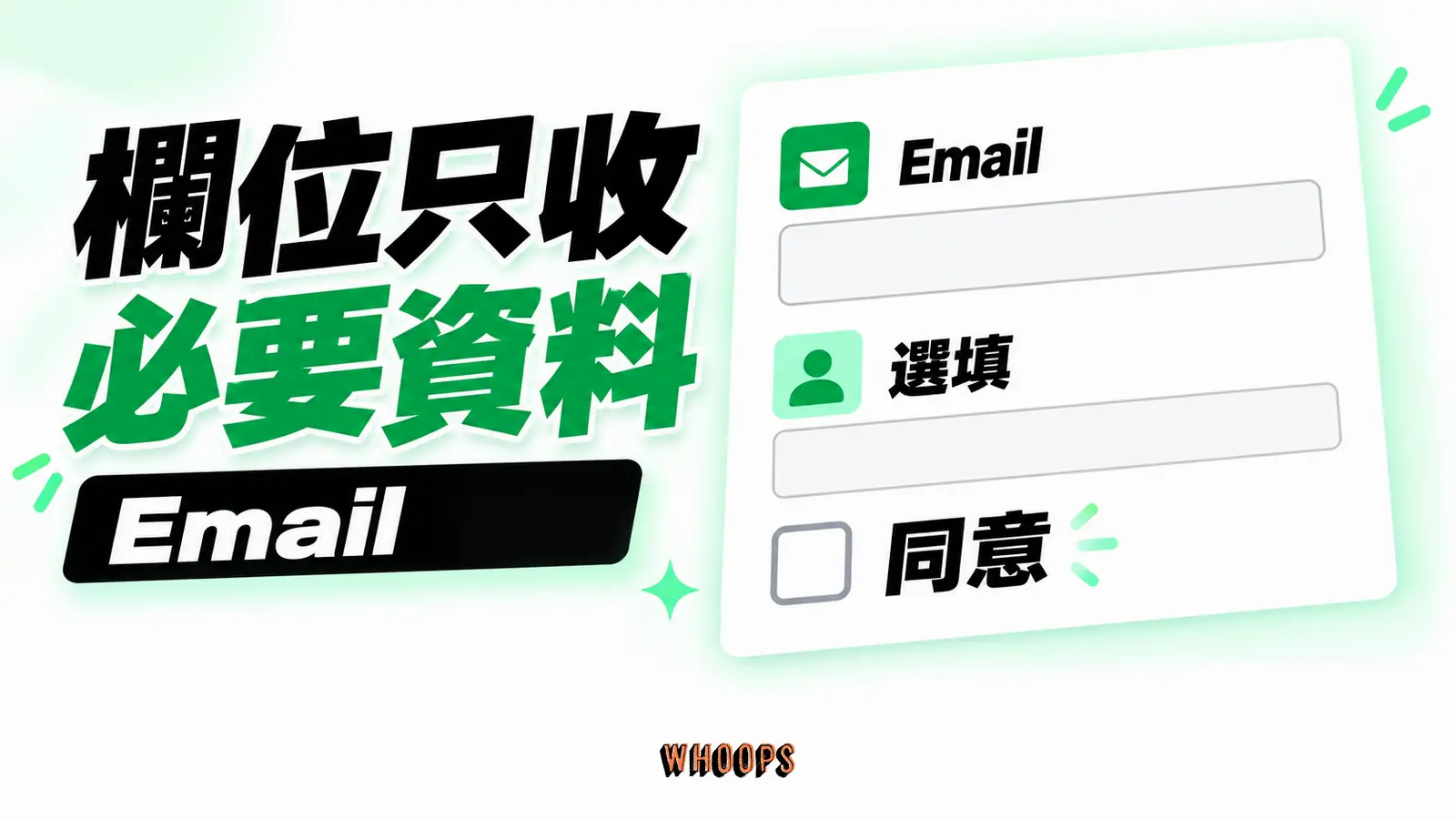 欄位只收必要資料：Email、選填、同意
