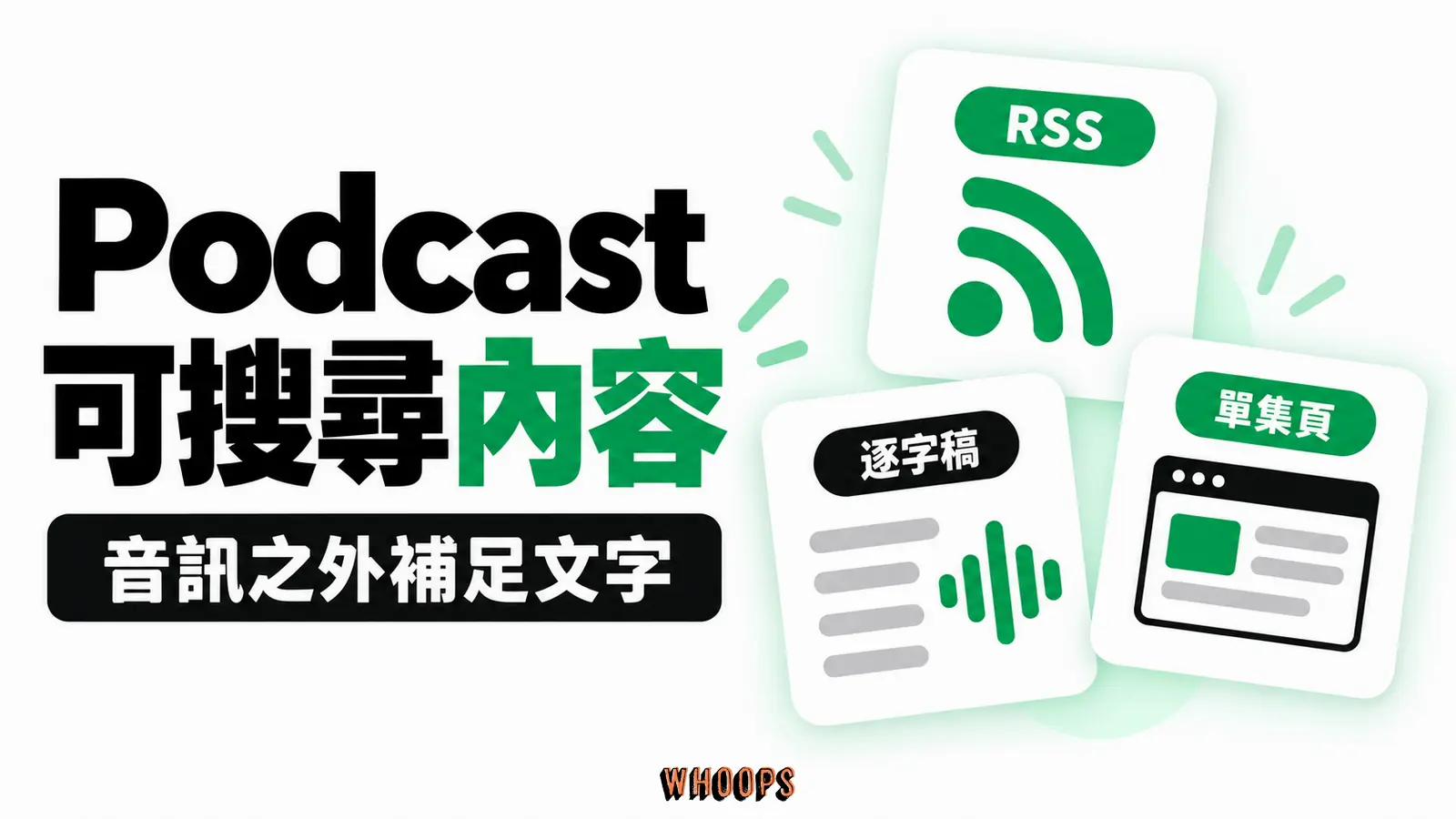 Podcast可搜尋內容：音訊之外補足文字，重點為RSS、逐字稿、單集頁
