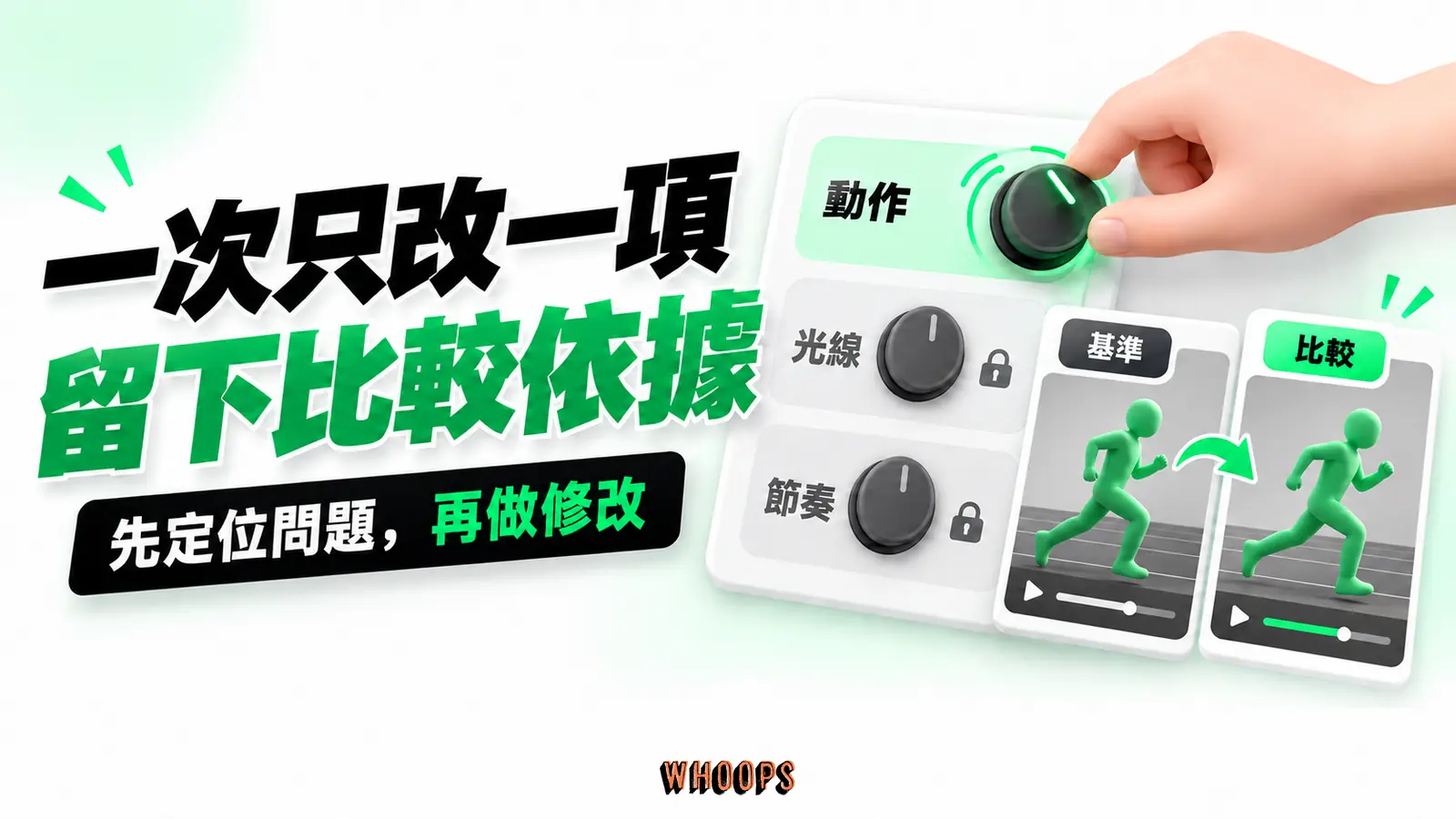 保留同一基準版本,每次分別調整動作、光線或節奏中的一項,再比較結果