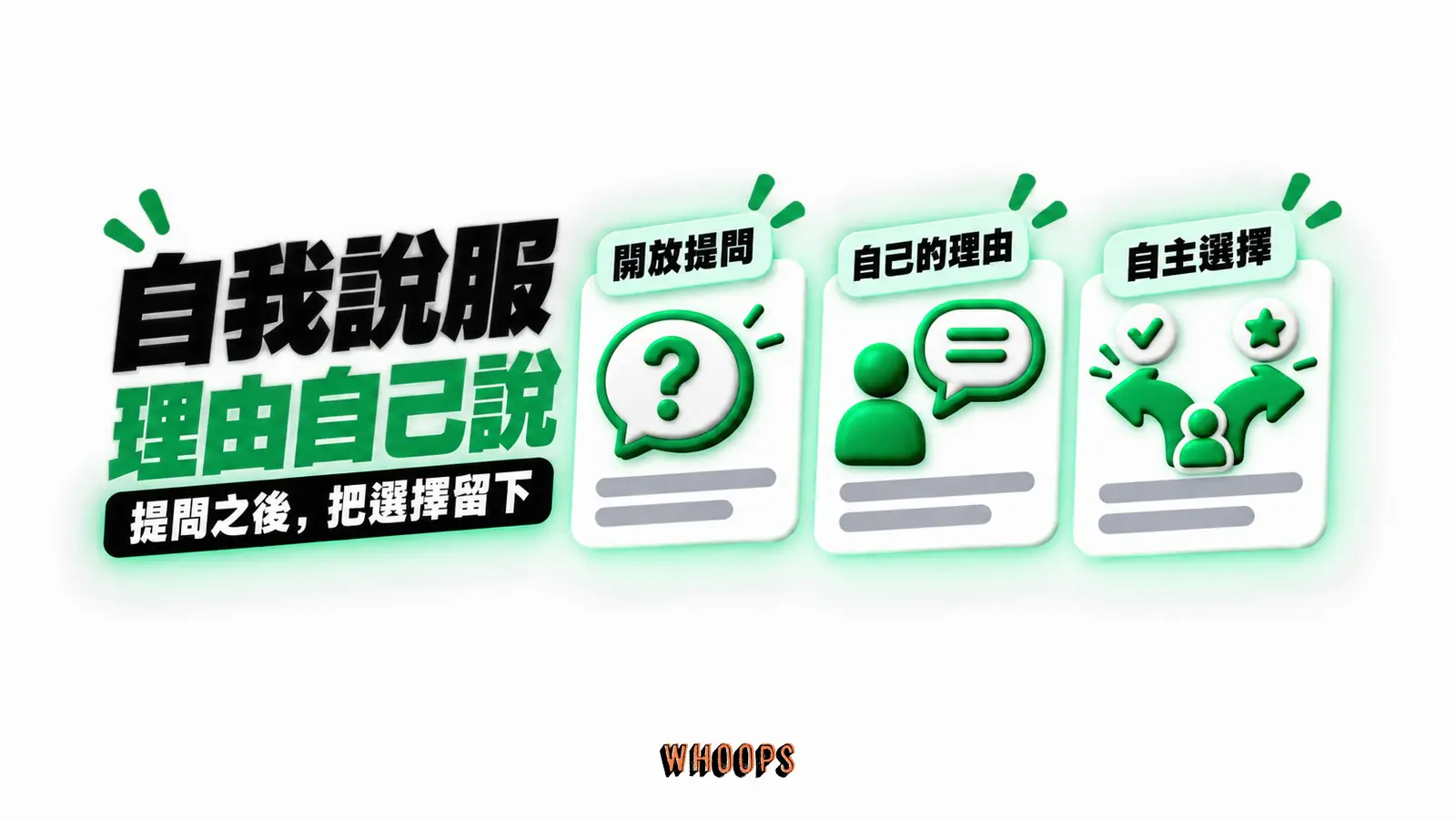自我說服,理由自己說 自我說服,理由自己說:開放提問、自己的理由、自主選擇