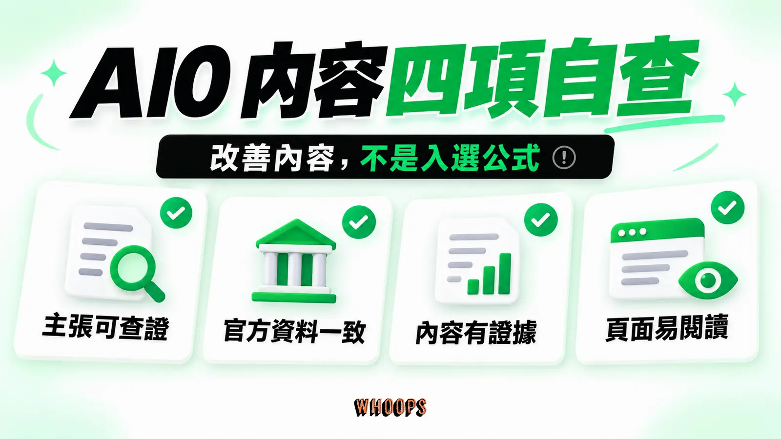AIO 內容四項自查：查證主張、校對官方資訊、提供證據、保持可讀