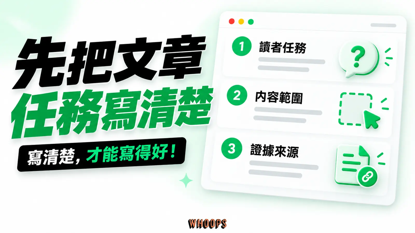 先把文章任務寫清楚：讀者任務、內容範圍、證據來源