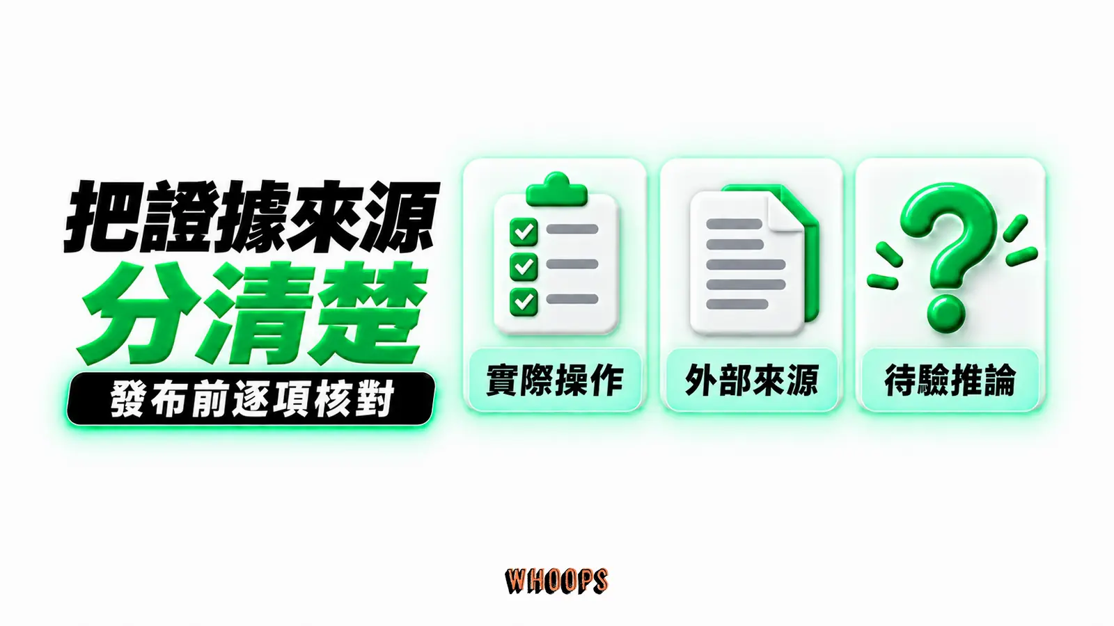 把證據來源分清楚：實際操作、外部來源、待驗推論