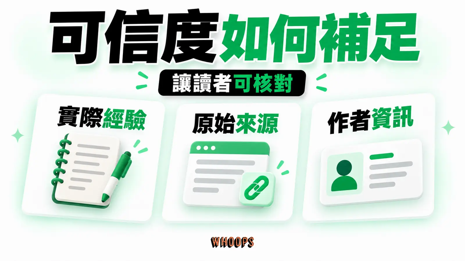 可信度如何補足：實際經驗、原始來源、作者資訊