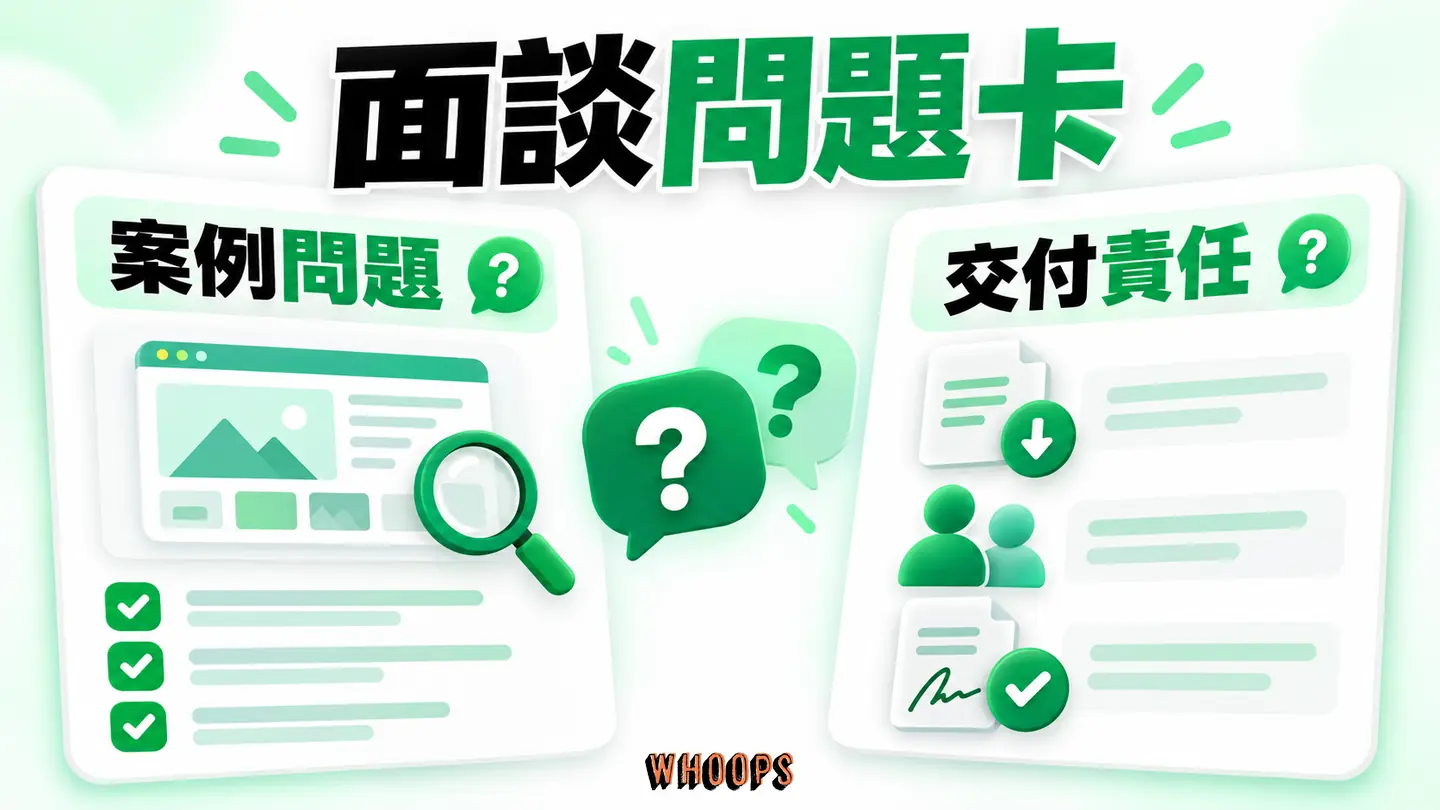 面談問題卡：以交付方法、團隊責任與實際作品檢驗回答。