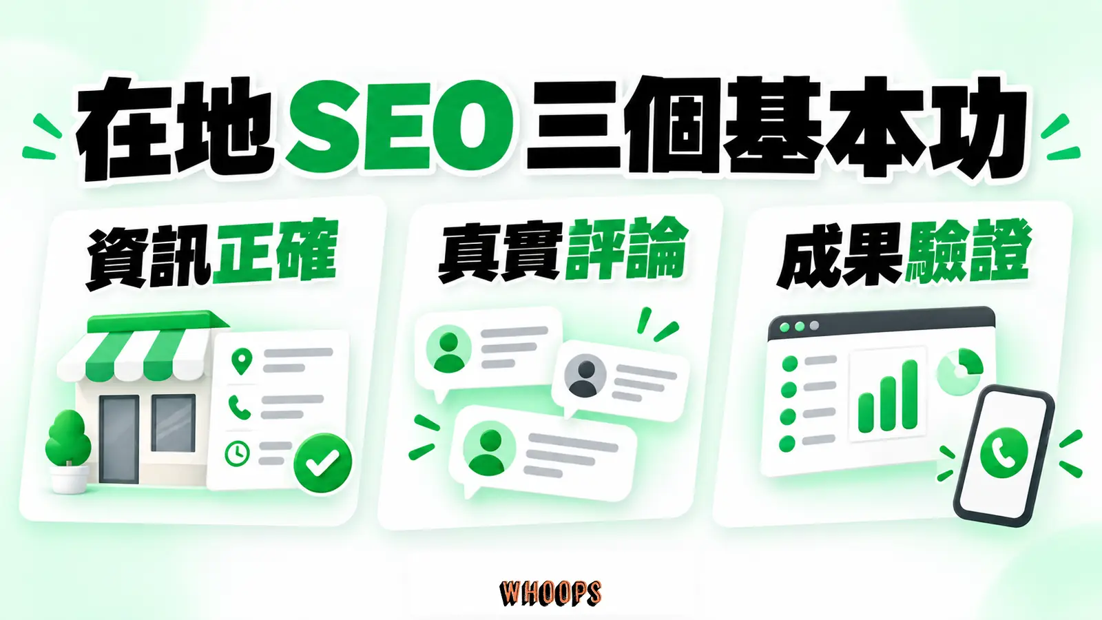 在地 SEO 三個基本功：資訊正確、真實評論、成果驗證。