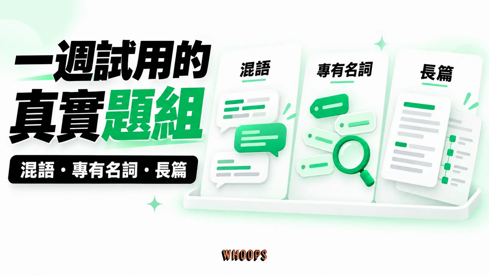一週試用的真實題組:混語、專有名詞、長篇