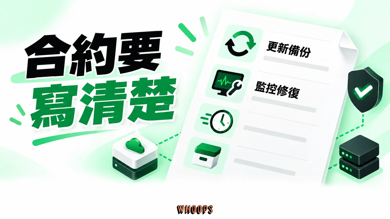 合約要寫清楚：工作範圍、回應時限、備份留存與事故排除條款。