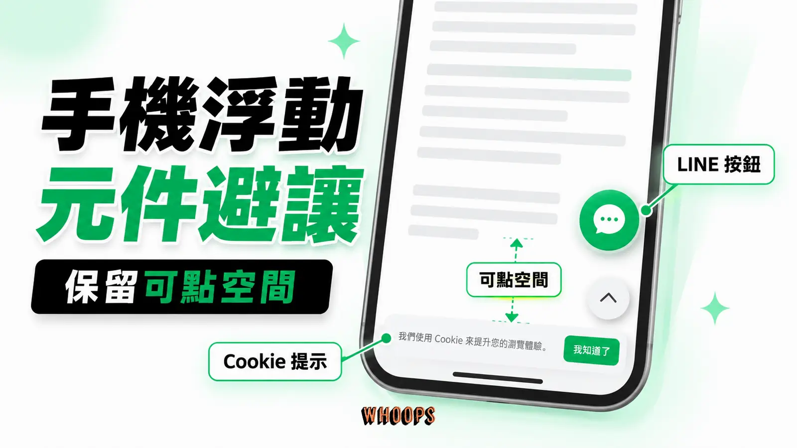 手機浮動元件避讓：LINE 按鈕、Cookie 提示、可點空間