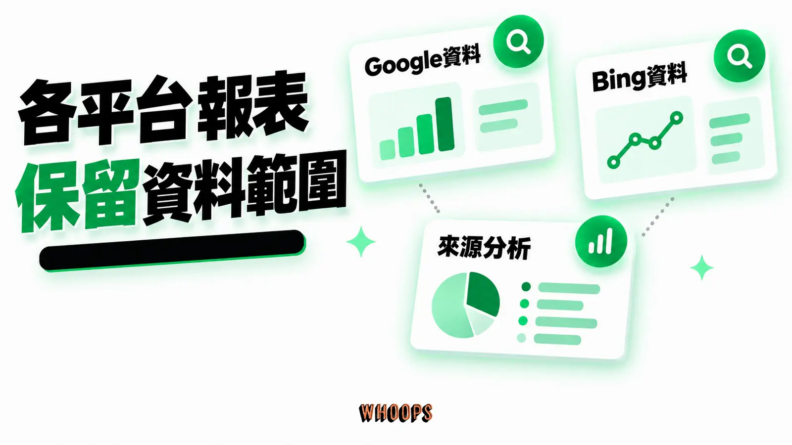 各平台報表保留資料範圍：Google資料、Bing資料、來源分析